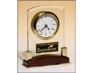 6" x 7 3/4" Desk clock on rosewood stand and framed with beveled glass. Includes black brass plate customized with text, image, or logo.  Order Online or Call the Corporate Connection 800-523-2344
