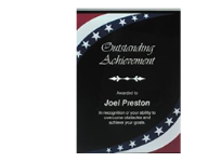8" x 10" Acrylic plaque with stars and stripes design on the corners.  Personalized with text, image, or logo.  Order Online or call the Corporate Connection 800-523-2344