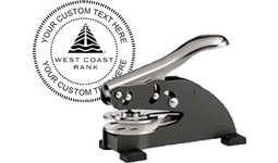 30% off 1 5/8 Custom Desk Embosser with your logo and custom text on top and bottom arch. Order online or Call The Corporate Connection 1-800-523-2344
