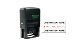 30% off Custom Date Self-inking Stamp customized with your Text on top and bottom of date. Quantity Discounts. Order online or call 800-523-2344