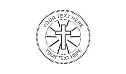1 5/8" Self-inking stamp with a cross customized with your text. Order Online or Call the Corporate Connection 800-523-2344