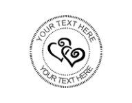 1 5/8" Self-inking stamp with a pair of hearts and personalized with your text.  Order online or Call the Corporate Connection 800-523-2344.