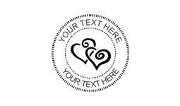1 5/8" Self-inking stamp with a pair of hearts and personalized with your text.  Order online or Call the Corporate Connection 800-523-2344.