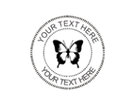 1 5/8" Self-inking stamp with butterfly design in center and custom text around.  Order online or Call the Corporate Connection 800-523-2344.