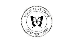 1 5/8" Self-inking stamp with butterfly design in center and custom text around.  Order online or Call the Corporate Connection 800-523-2344.