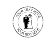 1 5/8" Handheld Seal embosser with a silhouette of a bride and groom and personalized with your text.  Order online or Call the Corporate Connection 800-523-2344.