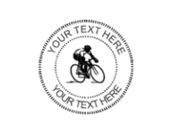 1 5/8" Handheld Seal embosser with a silhouette of a bicyclist and personalized with your text.  Order online or Call the Corporate Connection 800-523-2344.