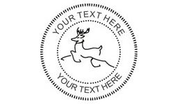 1 5/8" Desk seal embosser with the outline of a reindeer and customized with your text.  Order online or Call the Corporate Connection 800-523-2344.