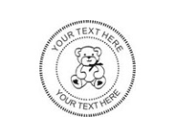 1 5/8" Desk Seal embosser with the image of a happy teddy bear customized with text. Order Online or Call the Corporate Connection 800-523-2344