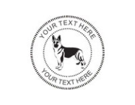 1 5/8" Desk seal embosser with a silhouette of a German shepherd dog and personalized with your text.  Order online or Call the Corporate Connection 800-523-2344.
