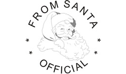 2" Round rubber Christmas stamp with Santa logo and the text "Official From Santa".  Also customized with your text.  Order Online or Call the Corporate Connection 800-523-2344.