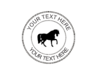 1 5/8" Handheld seal embosser with a horse silhouette customized with your text.  Order online or Call the Corporate Connection 800-523-2344.