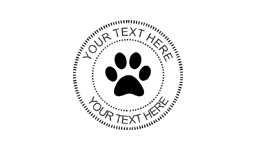 Pre Inked Custom Rubber Stamp with paw print logo, customized with your text or upload your own artwork or logo. Order online