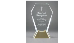 8" Gem shaped glass award with golden base. Customized with text, image, or logo. Order Online or Call the Corporate Connection 800-523-2344