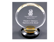 Round Acrylic Awards with gold accents, Custom Engraved with name, custom text or custom artwork. On Sale today