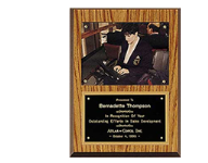 7" x 9" Walnut plaque with custom black brass plate and space for a photo.  Order Online or Call the Corporate Connection 800-523-2344
