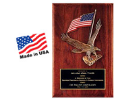 25% off wooden award plaque with eagle and American flag, Engraved with name, Text or Company Logo. Quantity Discounts, order online or Call 800-523-2344