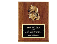 7" x 9" Walnut plaque with bronze fireman head and black brass plate customized with text, image, or logo. Order Online or Call the Corporate Connection 800-523-2344