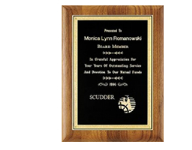 8"x10 1/2" Walnut wood plaque with customizable black brass plate.  Great for awards and gifts.  Order Online or Call the Corporate Connection 800-523-2344