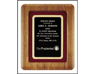12" x 15" Walnut wood plaque with velour framed engraved black brass and brass lettering plate customized with text, image, or logo.  Order Online or Call the Corporate Connection 800-523-2344