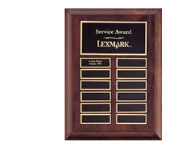 9" x 12" Cherry wood plaque with black brass plates and gold lettering. Includes the title plate and individual plates each personalizes. Order Online or Call the Corporate Connection 800-523-2344