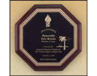 10x10 8 sided octagon mahogany wood plaque with customized black brass plate.  Order online or Call the Corporate connection 800-523-2344