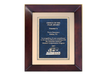 25% off custom cherry finish plaque with brass sapphire marble plate. Order online today or call The Corporate Connection 800-523-2344