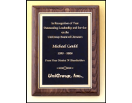 7" x 9" Walnut piano finish  plaque with black brass plate customized with text, image, or logo. Order Online or Call the Corporate Connection 800-523-2344