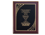 8"W x 10.5"H Rosewood plaque with a black brass plate and gold lettering personalized with text, image, or logo. Order Online or Call the Corporate Connection 800-523-2344