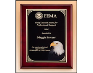8" x 10" Rosewood plaque with black brass plate and a full color eagle portrait in the bottom right corner.  Custom engraving included for text, image, or logo.  Order Online or call the Corporate Connection 800-523-2344