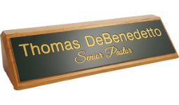 2 x 8 Oak Desk Nameplate Engraved in Wood customized with Name, Title or Company Logo. Order your Name Plate online or Call 800-523-2344