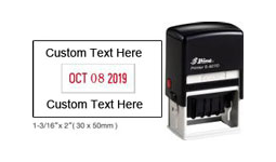 30% Off 2 x 1 3/16 Custom Date Stamp with Custom Text on top and bottom of date. Year Band good for 7 years. Order online or Call 800-523-2344