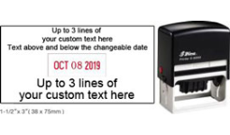 30% off Large Custom Date Stamp customized with your text above and below date.  Order Online or Call 800-523-2344