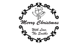 Holiday rubber address stamp with bells and Merry christmas, with your custom name and address.