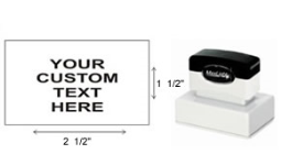 2.5 x 1.5 Custom Rectangle Pre-inked Stamp customized with your text or uploaded artwork. Order online or Call 800-523-2344
