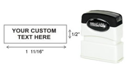 1 11/16 x .5 Small Custom Pre-inked Stamp Customized with your Text or Upload your own artwork or logo. Many Font Styles. Order online or Call The Corporate Connection 1-800-523-2344
